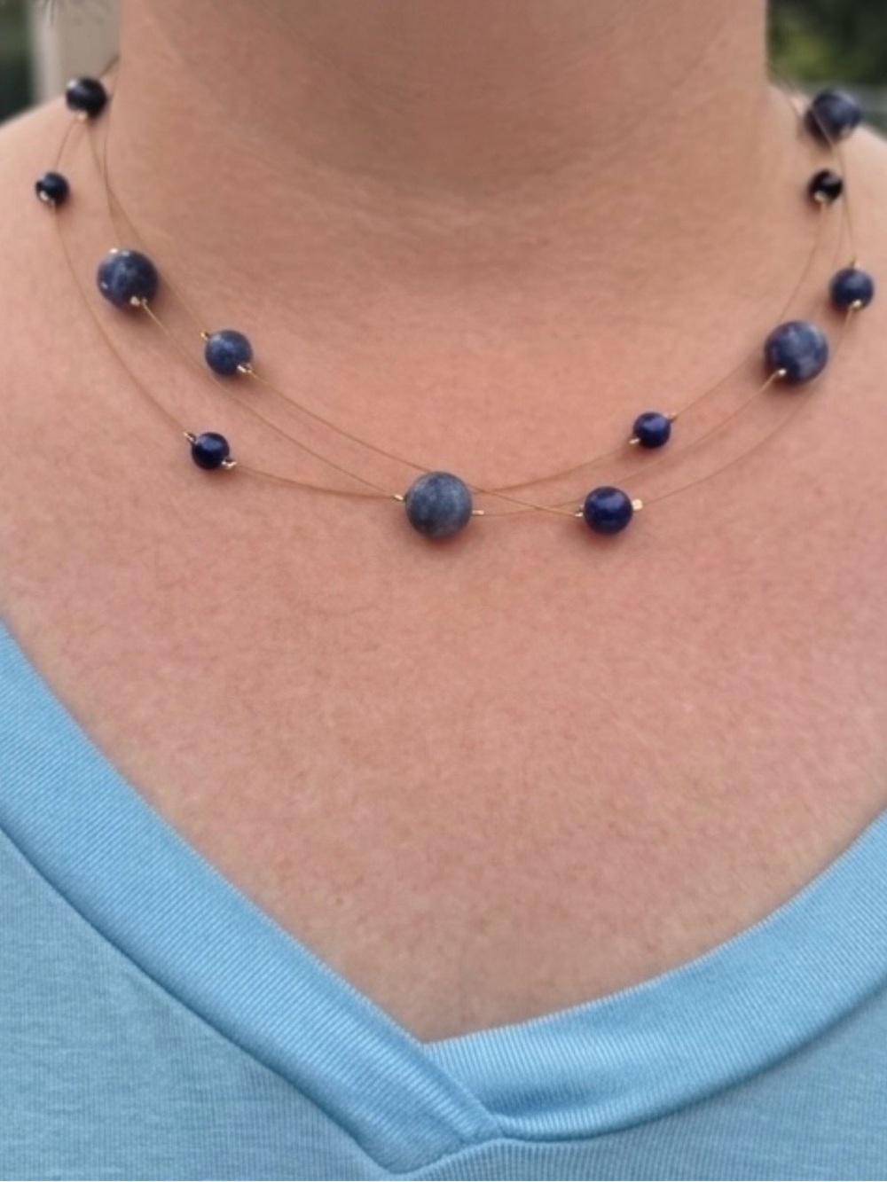 NWT Athens Protasis Greece Sodalite Lapis Gold tone Necklace Earrings Set